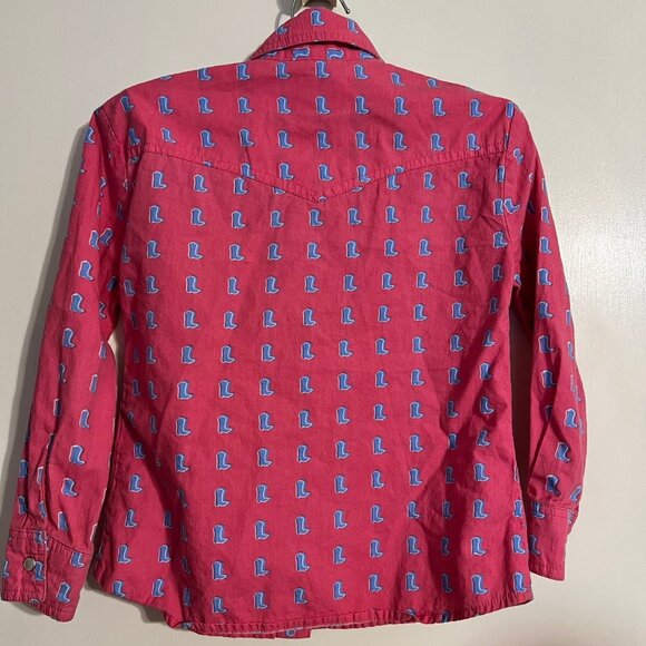 Panhandle Girls Western Shirt XS – Pink Pearl Snap Blue Boot Print Cotton - Picture 6 of 9